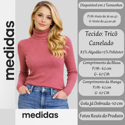Blusa Cacharrel Feminina Tricô Lã Blusinha Gola Alta Rolê