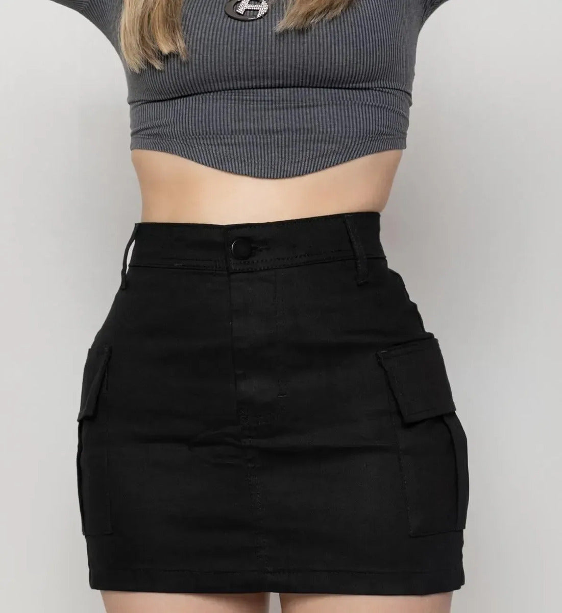 Saia Cargo Feminina Mini Jeans Algodão C/ Lycra