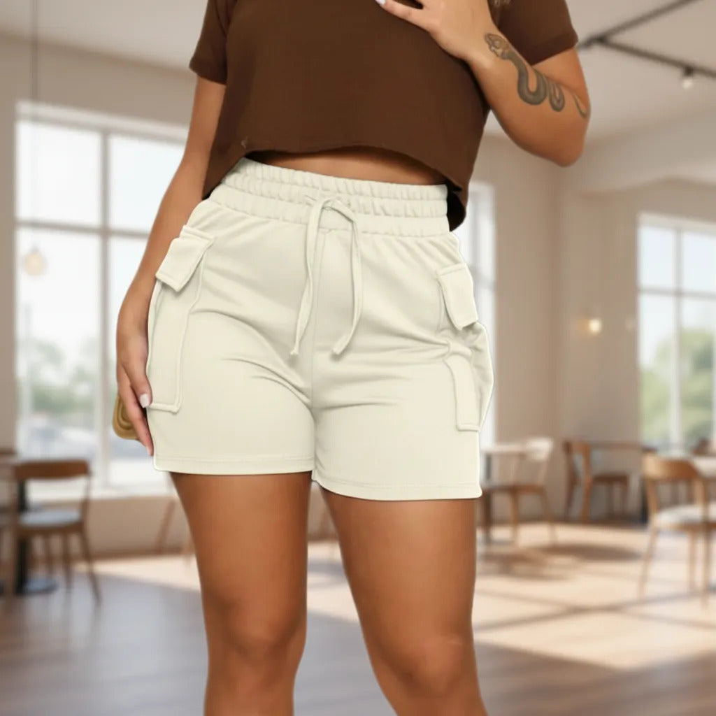 Shorts Cargo Moletom Feminino Com Bolso Lateral Moletinho