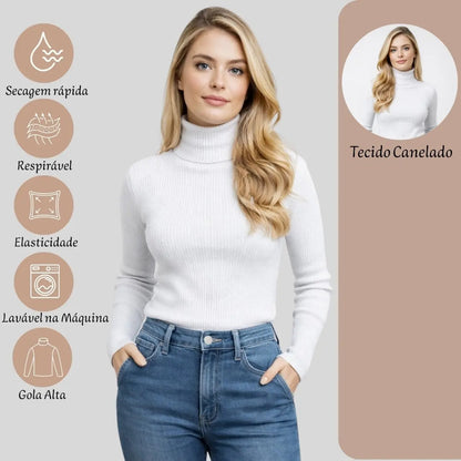 Blusa Cacharrel Feminina Tricô Lã Blusinha Gola Alta Rolê