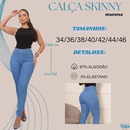 Calça Preta Jeans Feminina Com Elastano Cintura Alta Skinny