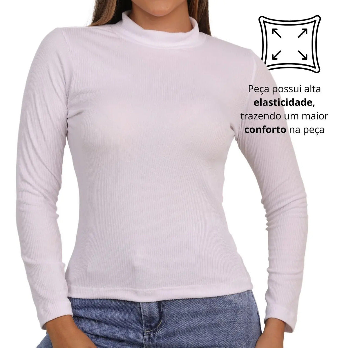 Blusa Feminina Canelada Gola Alta Manga Comprida Cacharrel