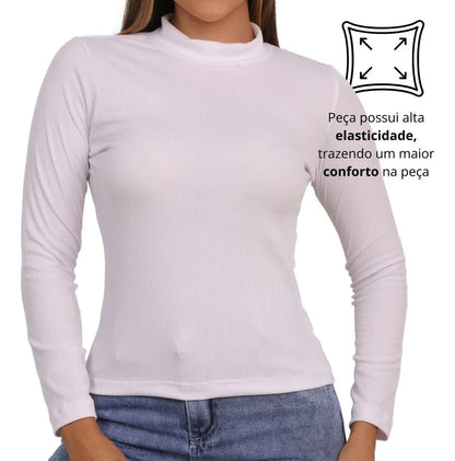 Blusa Feminina Canelada Gola Alta Manga Comprida Cacharrel