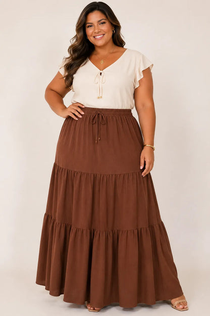 Saia Longa Com Babado Estica Bastante Veste 44 - 52 Elegante
