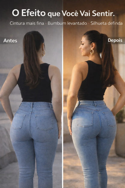 Calça Jeans Feminina Preta Skiny Cintura Alta Levanta Bumbum
