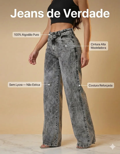 Calça Jeans Wide Leg Feminina Cintura Alta Sem Lycra Stillge