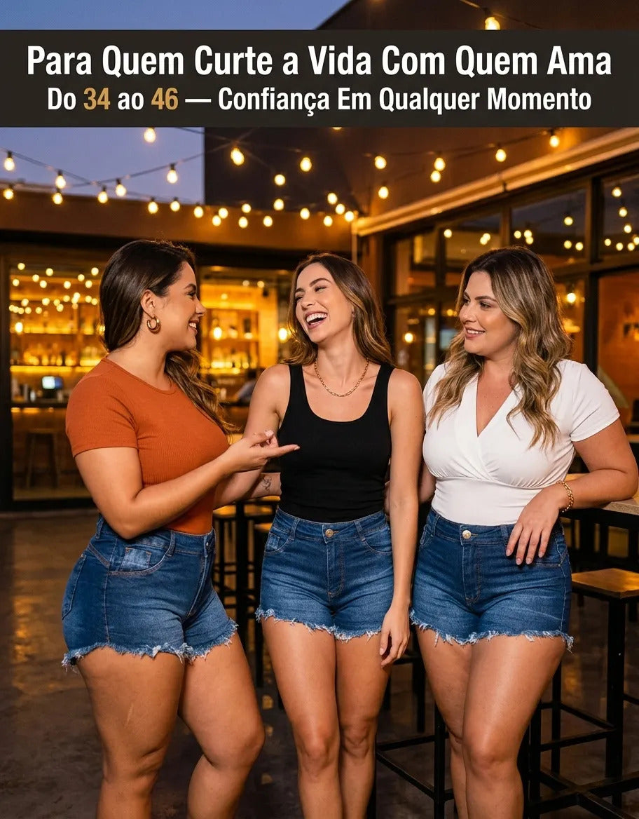 Short Jeans Feminino Cintura Alta Com Lycra Barra Desfiada