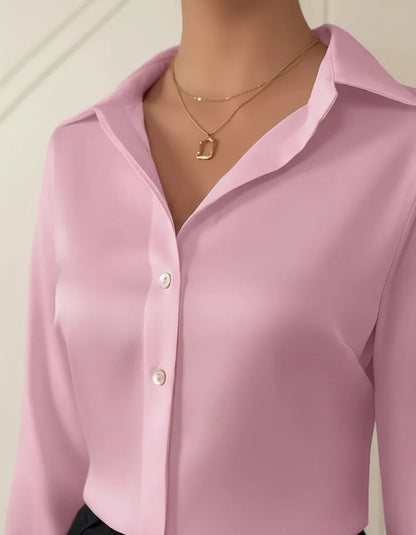 Camisa Seda Feminina Botão Gringa Blusa Moda Clássica 2026