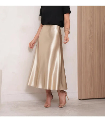 Saia Cetim Feminina Midi Brilho Moda Elegante Full
