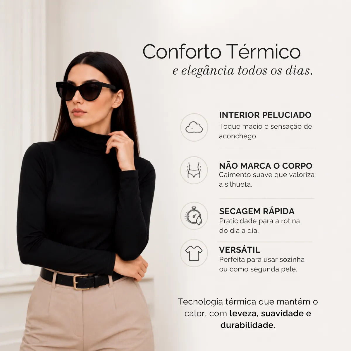 Blusa Térmica Feminina Gola Alta Zanca Peluciada Manga Longa