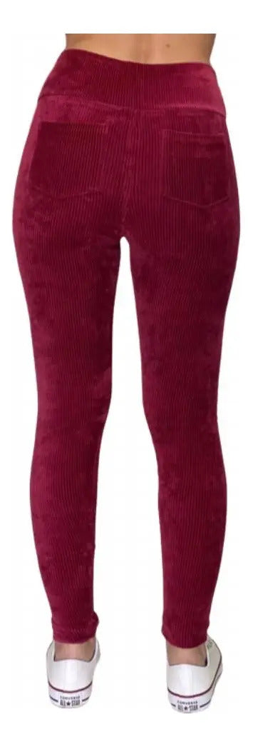 Calça Legging Veludo Cotelê Com Bolso Cós Alto Inverno