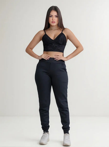 Calça Moletom Feminina Flanelado Com Bolso Lateral