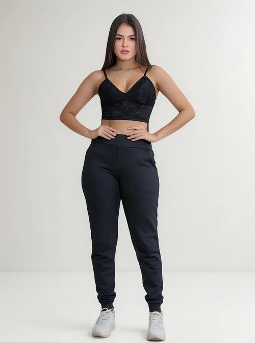 Calça Moletom Feminina Flanelado Com Bolso Lateral