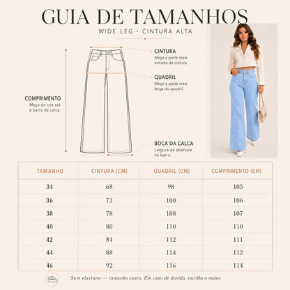 Calça Jeans Pantalona Wide Leg Feminina Cintura Alta Larga