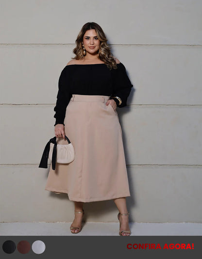 Saia Alfaiataria Feminina Plus Size Midi Evangélica Casual