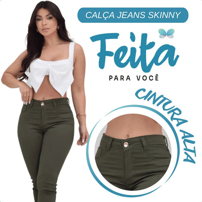 Calça Preta Jeans Feminina Com Elastano Cintura Alta Skinny
