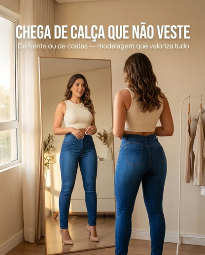 Calça Feminina Jeans Cintura Alta Skinny Levanta Bumbum