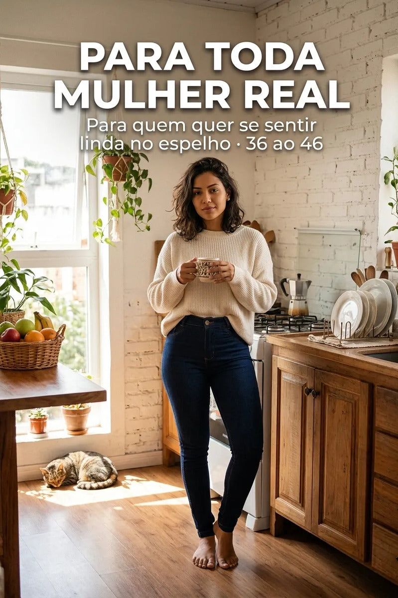 Calça Feminina Jeans Cintura Alta Skinny Levanta Bumbum