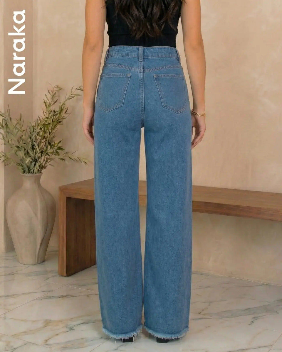 Calça Wide Leg Jeans Feminina Cintura Alta Levanta Bumbum