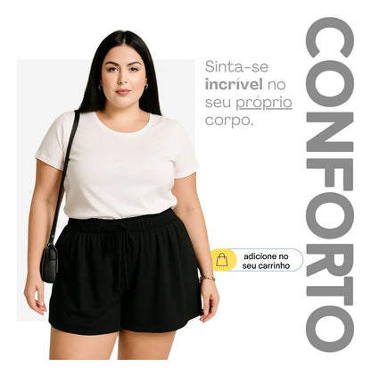Shorts Plus Size Leve Feminino Cintura Alta