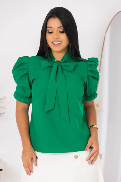 Blusa Emily Gola Laço Manga Curta Bufante