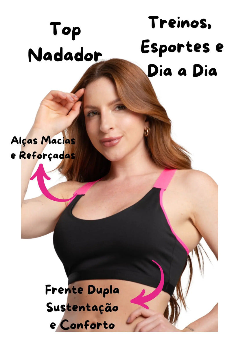 Kit 3 Top Fitness Neon Fashion Academia Nadador Frente Dupla