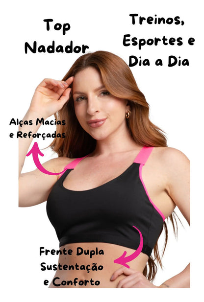 Kit 3 Top Fitness Neon Fashion Academia Nadador Frente Dupla