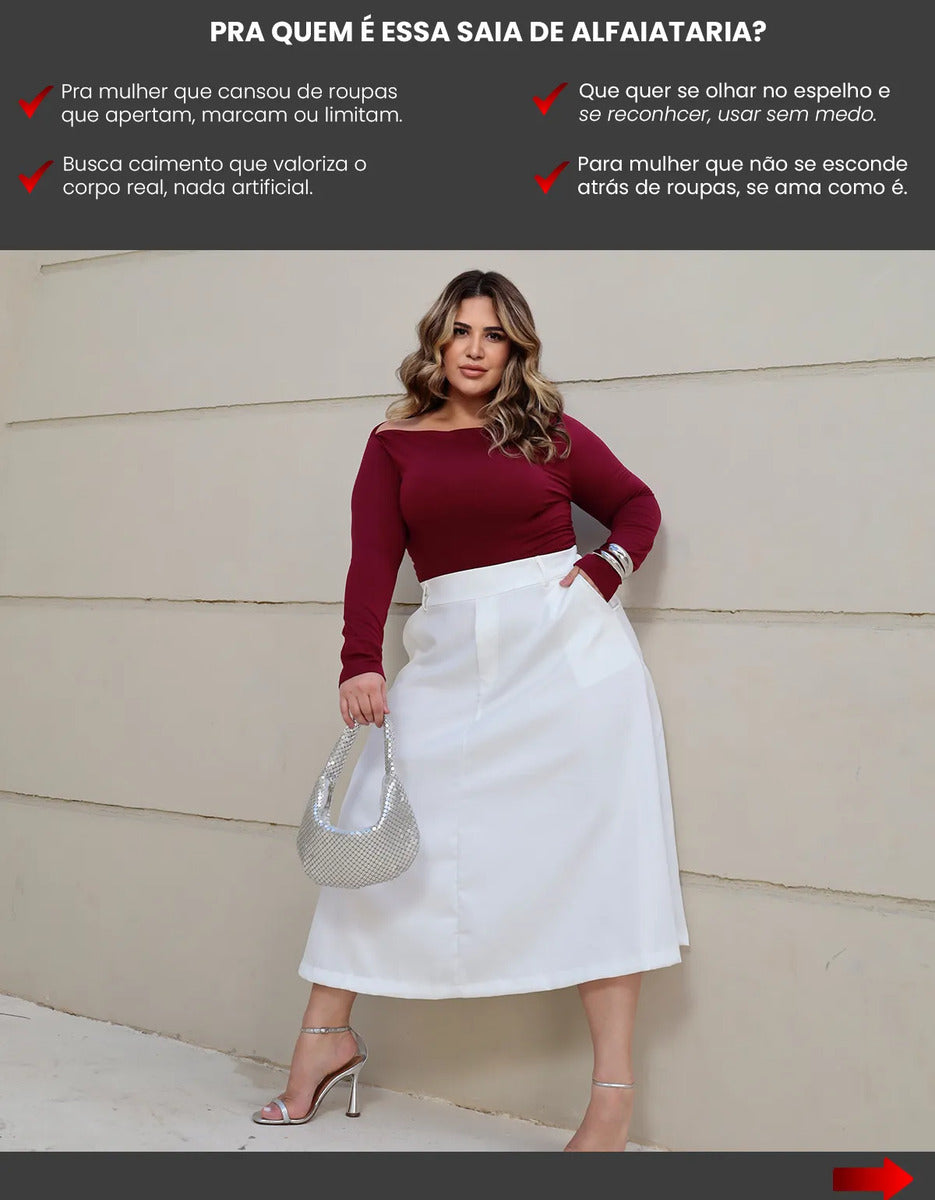 Saia Alfaiataria Feminina Plus Size Midi Evangélica Casual
