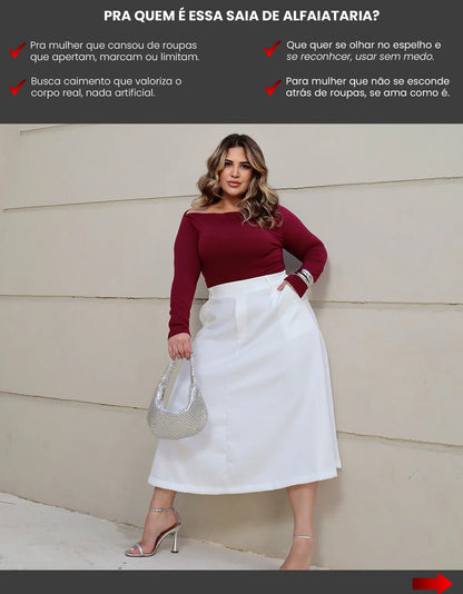 Saia Alfaiataria Feminina Plus Size Midi Evangélica Casual