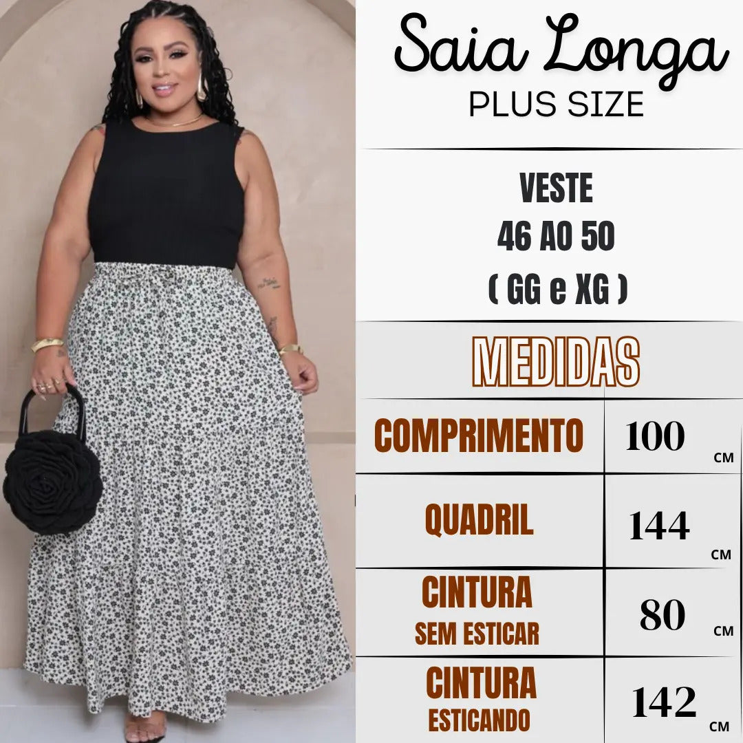 Saia Longa Com Babado Estica Bastante Veste 44 - 52 Elegante