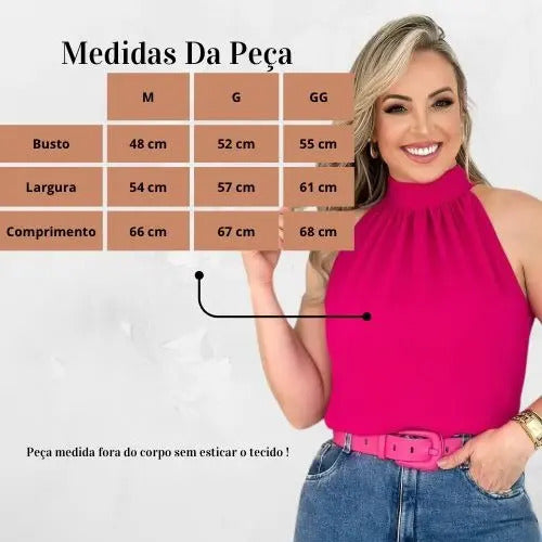 Blusa Feminina Regata Gola Alta Plissada Elegante
