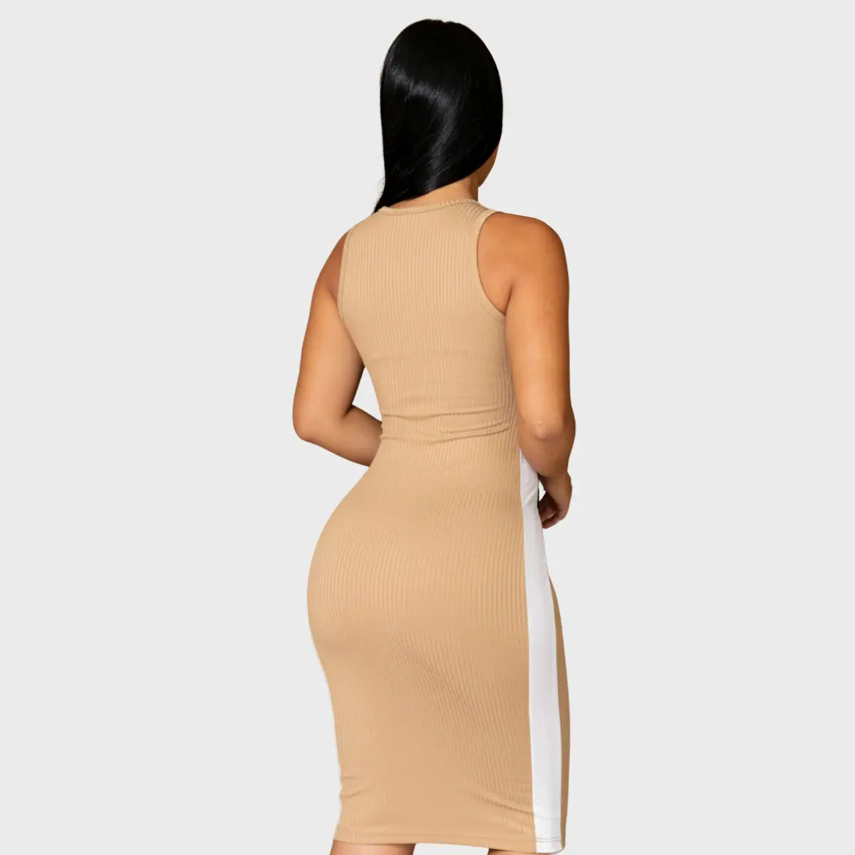 Vestido Canelado Midi Faixas Regata Casual Básico Modelador