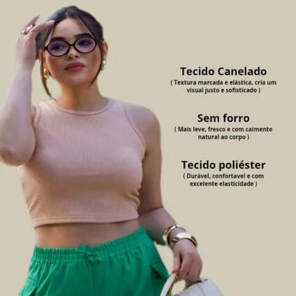 Kit 3 Peças Regata Cropped Feminina Básica Canelada