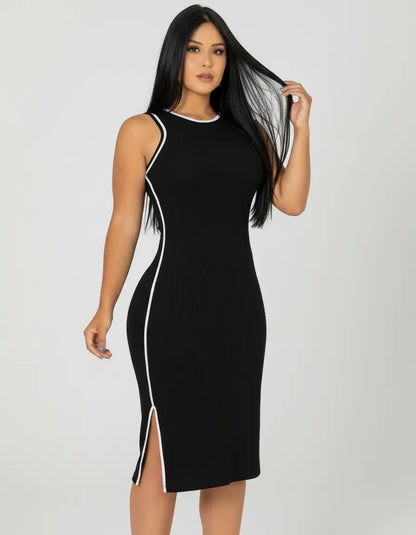 Vestido Midi Canelado Premium Regata Casual Básico Modelador