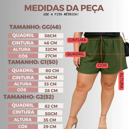 Shorts Plus Size Leve Feminino Cintura Alta