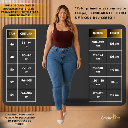 Calça Jeans Plus Size Cintura Alta Elastano Lycra Modeladora