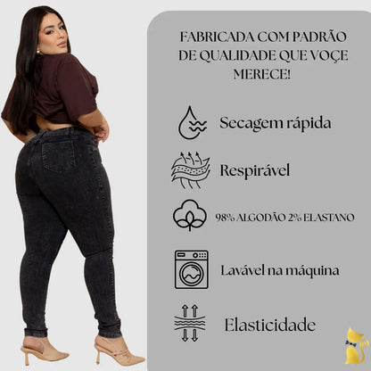 Calça Jeans Plus Size Cintura Alta Elastano Lycra Modeladora
