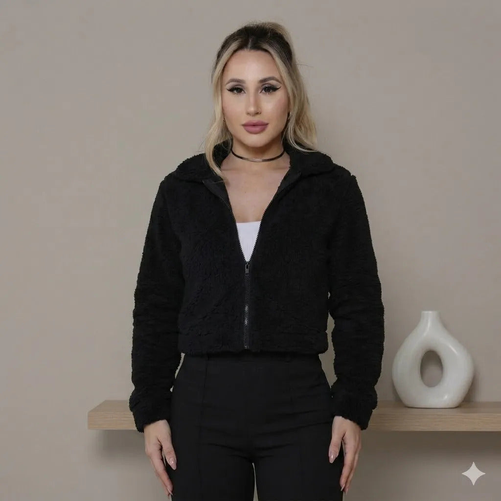 Casaco Teddy Curto Blusa Frio Pelo Feminino Cropped Pelinho