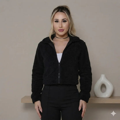 Casaco Teddy Curto Blusa Frio Pelo Feminino Cropped Pelinho