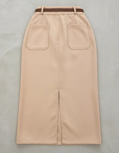 Saia Midi Feminina Com Cinto E Fenda Casual 2025