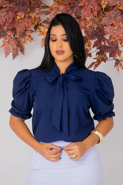 Blusa Emily Gola Laço Manga Curta Bufante