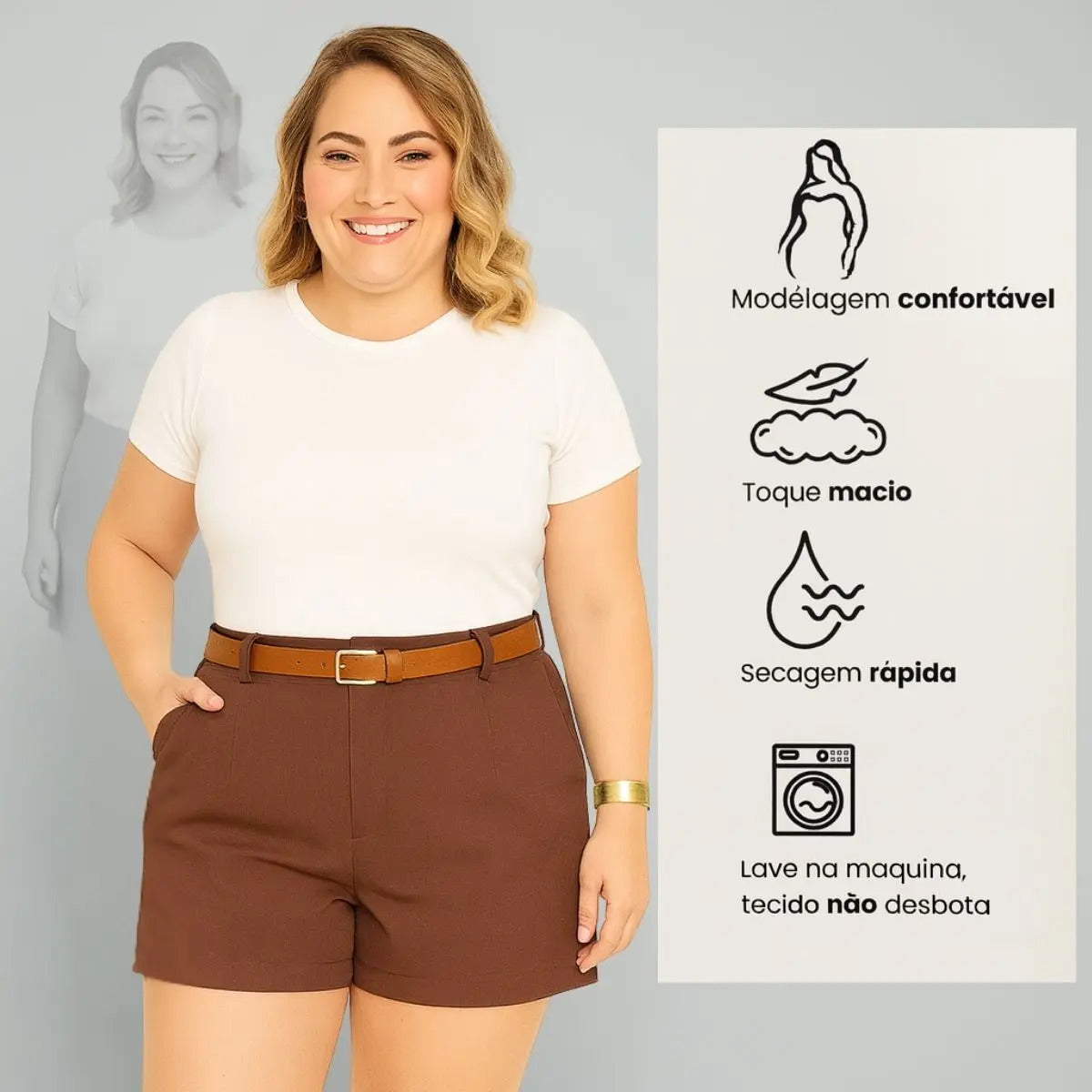 Kit 2 Shorts Femininos Plus Size Cintura Alta Com Cinto