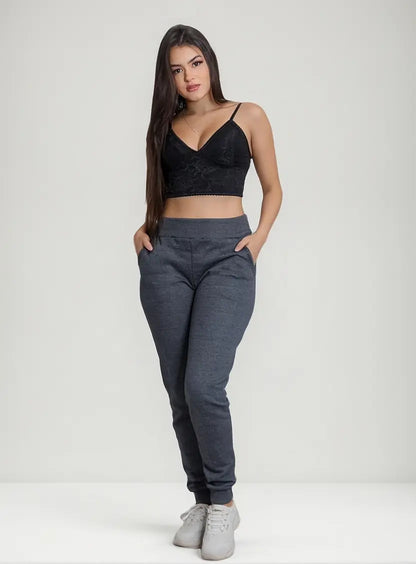 Calça Moletom Feminina Flanelado Com Bolso Lateral
