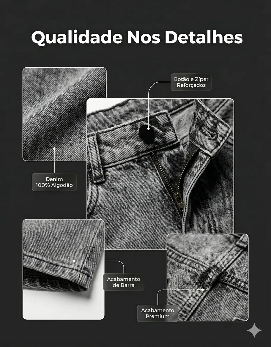 Calça Jeans Wide Leg Feminina Cintura Alta Sem Lycra Stillge