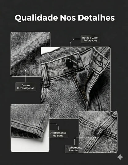 Calça Jeans Wide Leg Feminina Cintura Alta Sem Lycra Stillge