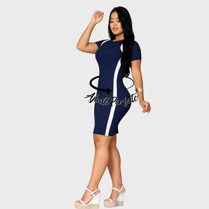 Vestido Canelado Curto Com Manga Casual Básico Modelador