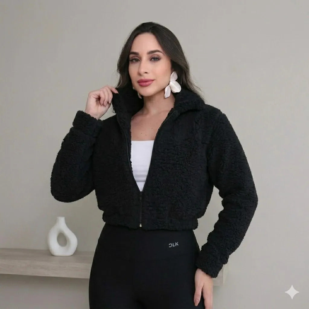 Casaco Teddy Curto Blusa Frio Pelo Feminino Cropped Pelinho