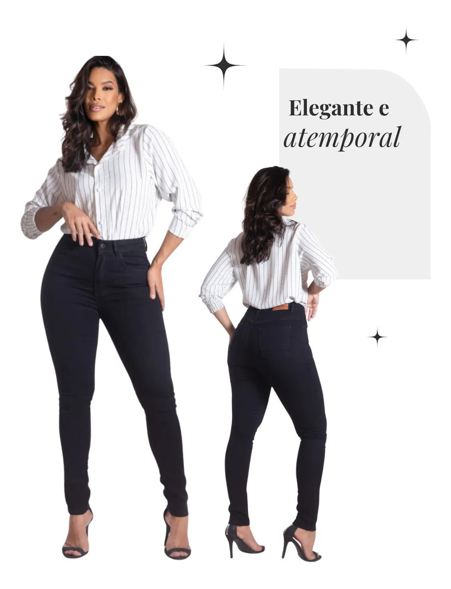 Calça Skinny Jeans Feminina Cintura Alta Marmorizada Lycra