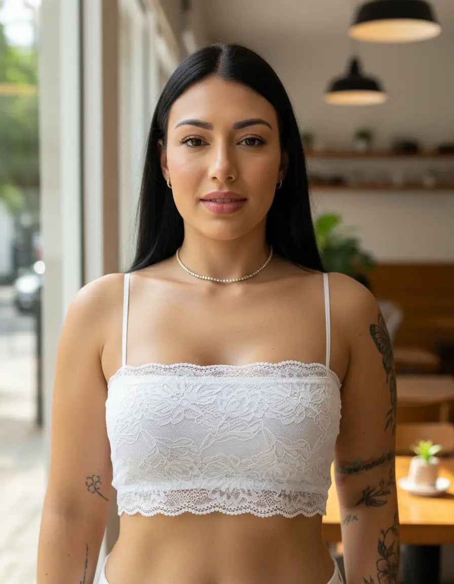 Top Faixa Renda Moda Blogueira Cropped Tomara Que Caia Sutiã