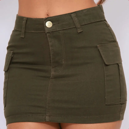 Saia Cargo Feminina Cintura Alta Com Lycra Levanta Bumbum
